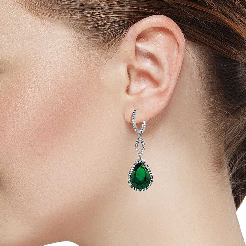 GEM STONE KING أقراط شانديل أنيقة على شكل دمعة من حجر الجواهر الملكي 20.00 قيراط للزفاف | فضة استرلينية 925 | 2 بوصة | شكل كمثرى 16X12MM | هدايا مجوهرات فاخرة لها ولأمها ولزوجتها - Image 4